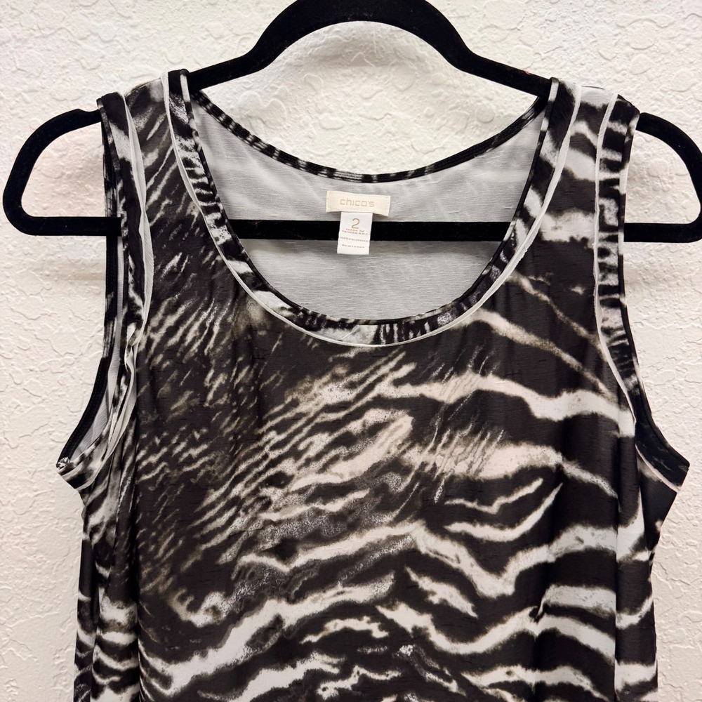 Chicos Black White Zebra Print Tank Top Sleeveless Scoop Neck Size 2